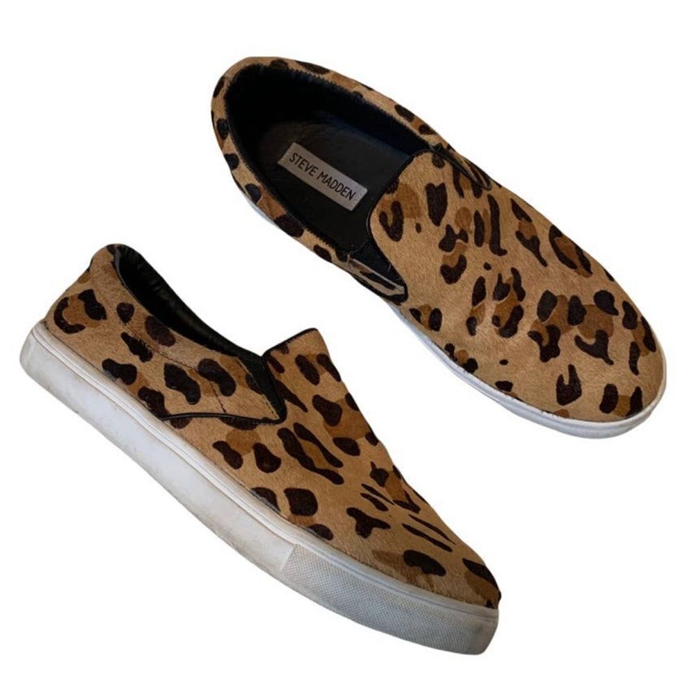 Steve Madden Ecentric cow hair upper leopard print slip on sneakers. Size 10B.
